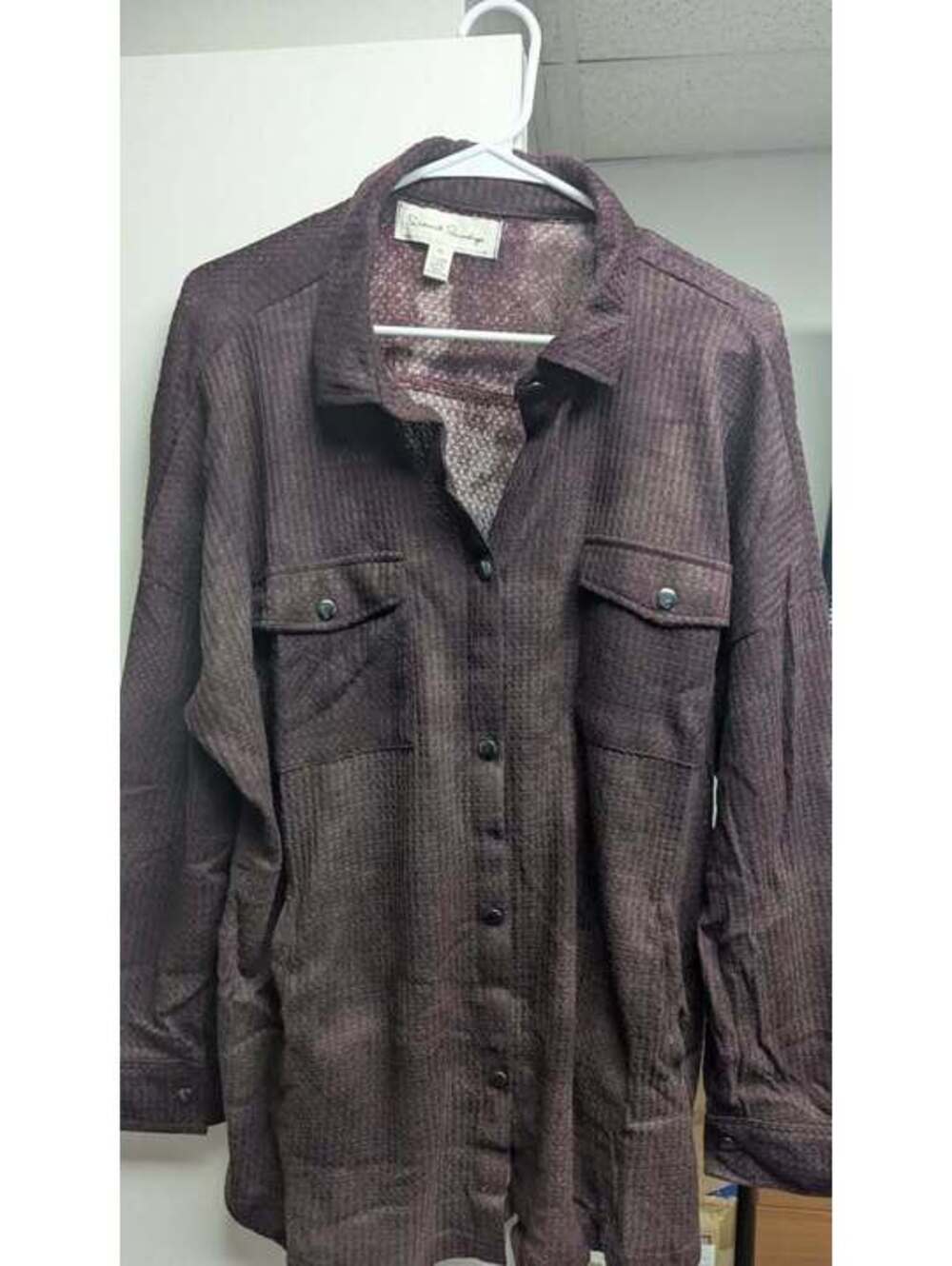 French Laundry Women’s XL Waffle Knit Shacket – Plum Brown Button Front